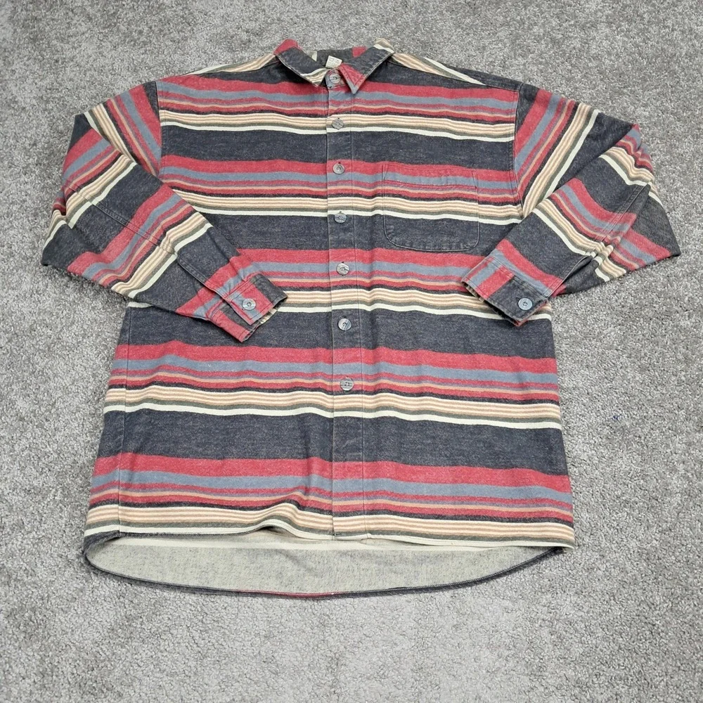 Vintage Territory Ahead Mens Striped Heavy Cotton Twill Flannel Shirt Red Medium - Picture 1 of 7